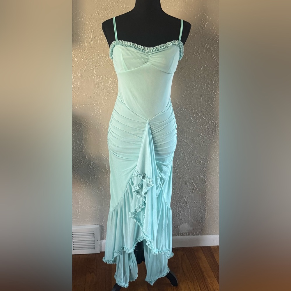 🫧Vivianixa Spaghetti Strap Mesh Dress with Ruffle Front Slit🫧 ~Medium NWOT
